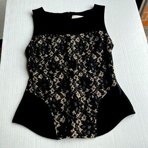 Graham and Spenser sleeveless black top with knit panel. Petite